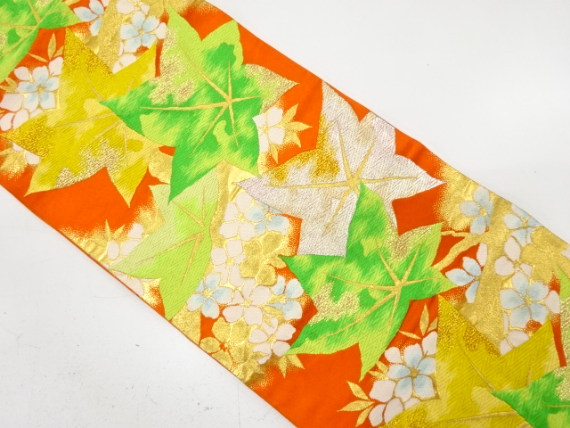 JAPANESE FUKURO OBI / WOVEN FLOWER & MAPLE LEAVES